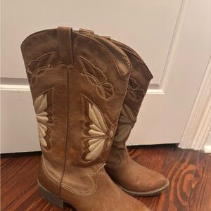 Coconut Brown Cowboy Boots with Butterfly Design